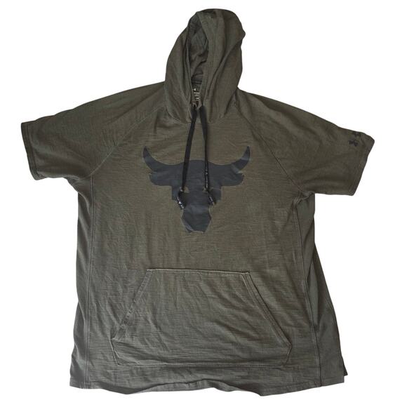 Project Rock Under Armour The Charged Cotton Tee LARGE Green Distressed Hoodie - Picture 1 of 5